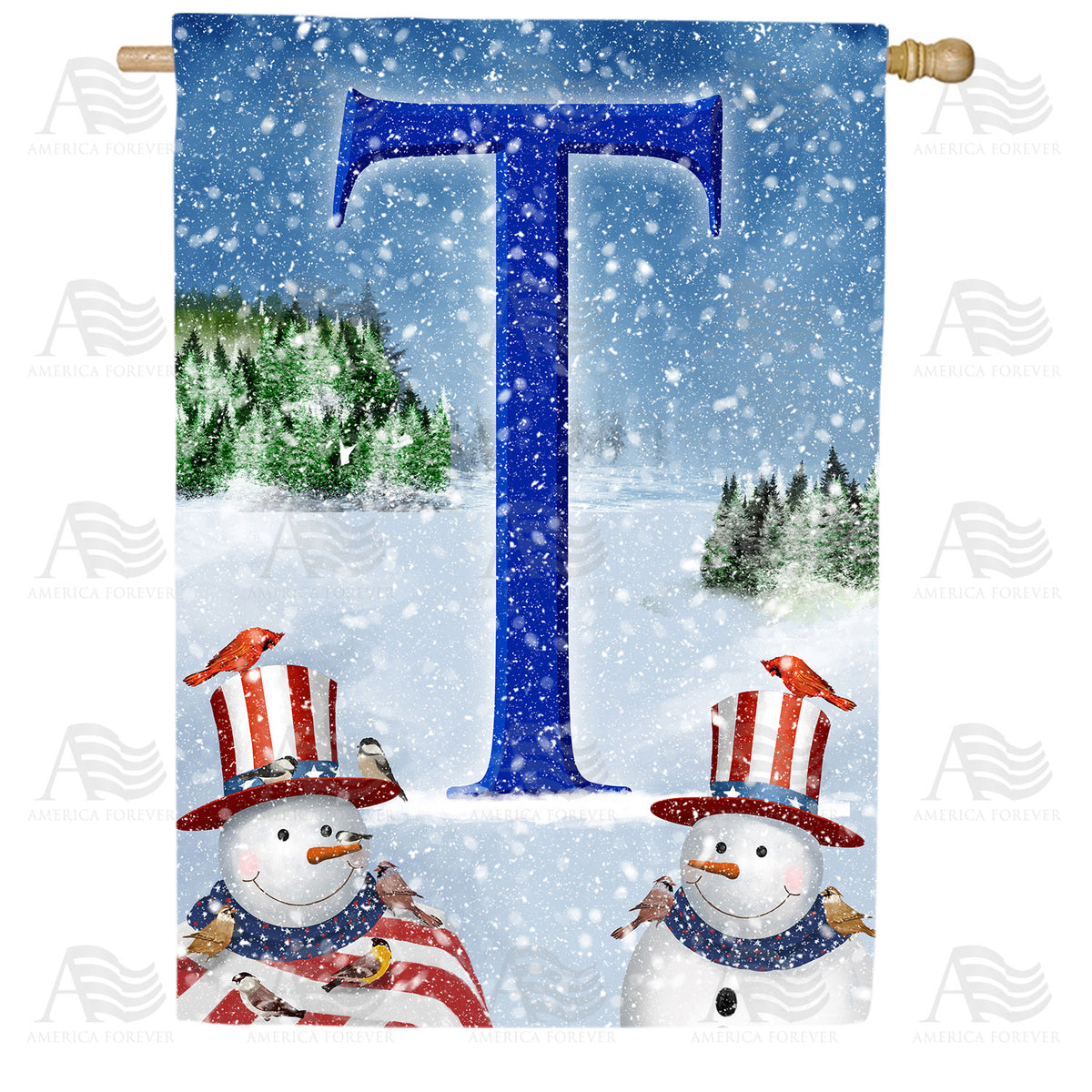 Uncle Snowman Double Sided Monogram House Flag