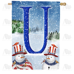 Uncle Snowman Double Sided Monogram House Flag