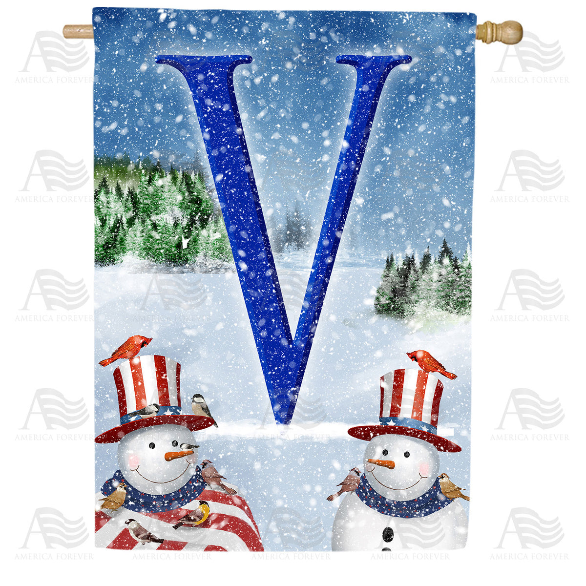 Uncle Snowman Double Sided Monogram House Flag