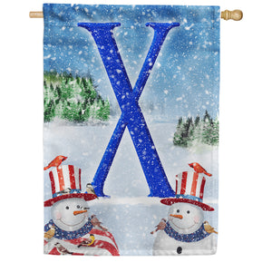 Uncle Snowman Double Sided Monogram House Flag