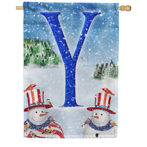 Uncle Snowman Double Sided Monogram House Flag