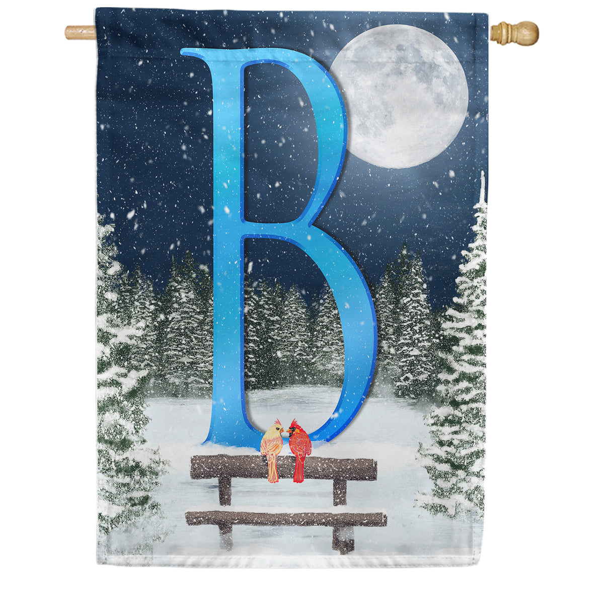 Winter Moon Double Sided Monogram House Flag