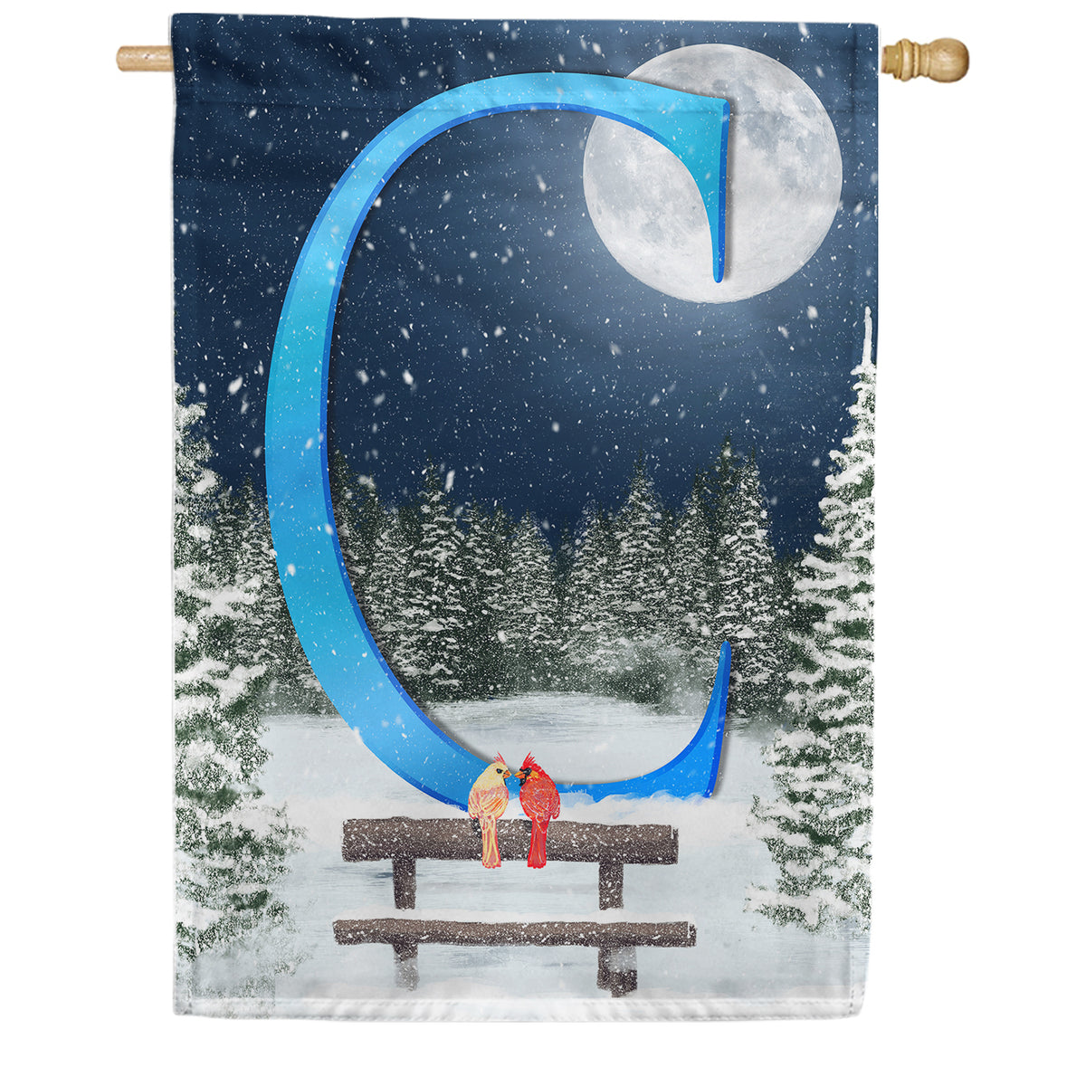 Winter Moon Double Sided Monogram House Flag