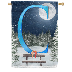 Winter Moon Double Sided Monogram House Flag