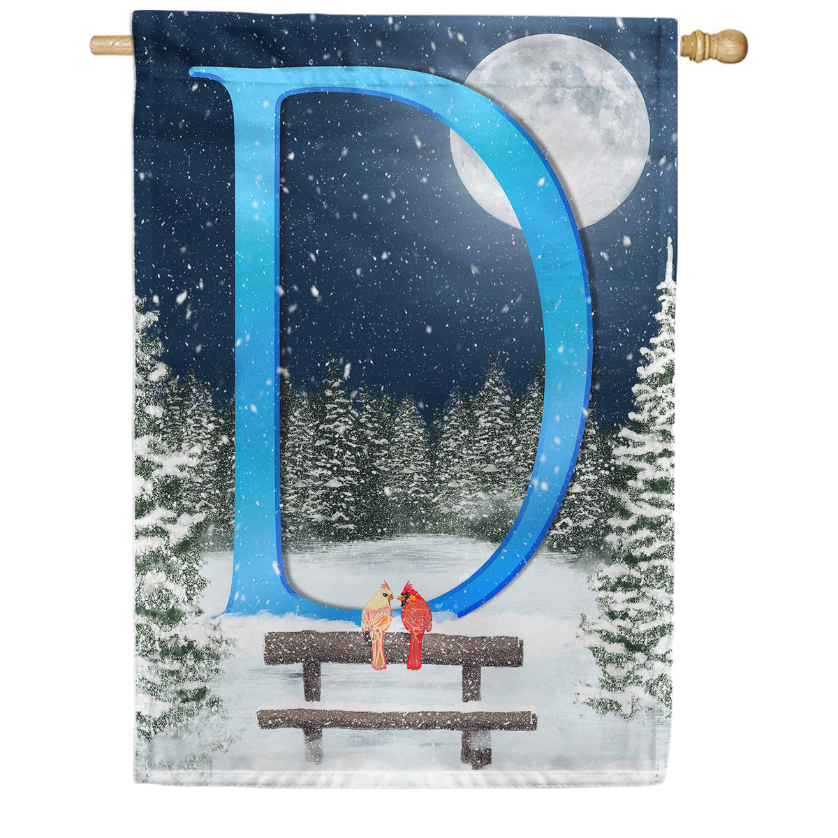 Winter Moon Double Sided Monogram House Flag