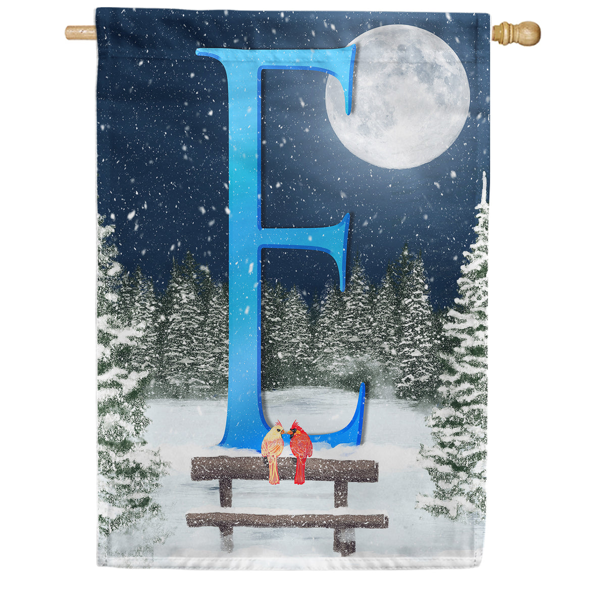 Winter Moon Double Sided Monogram House Flag