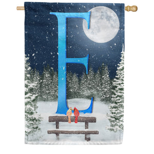 Winter Moon Double Sided Monogram House Flag