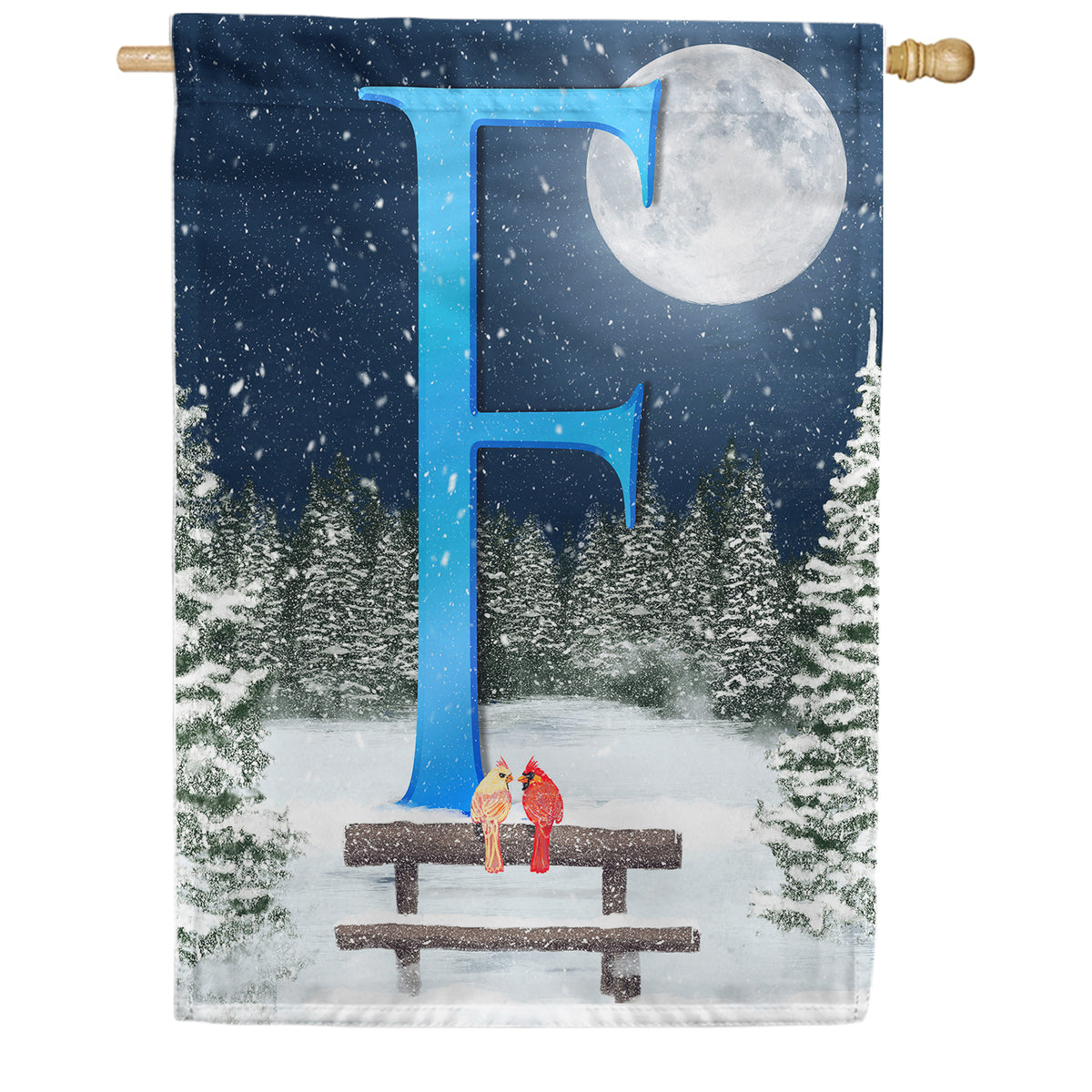 Winter Moon Double Sided Monogram House Flag