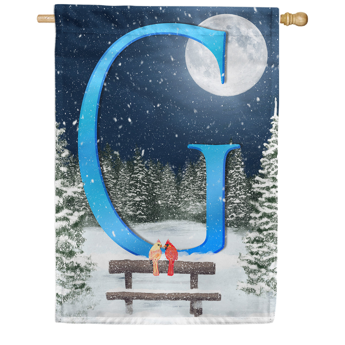 Winter Moon Double Sided Monogram House Flag