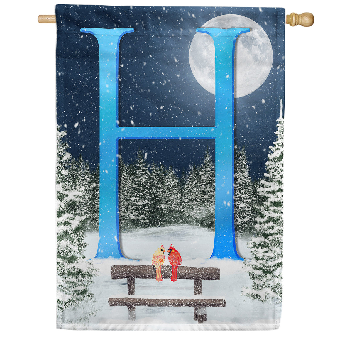 Winter Moon Double Sided Monogram House Flag