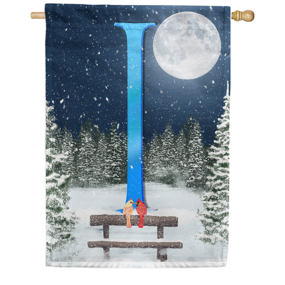Winter Moon Double Sided Monogram House Flag