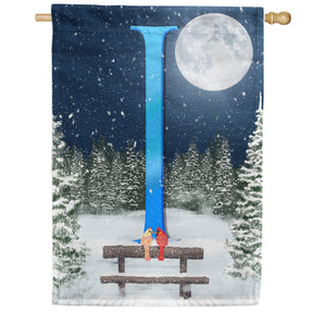 Winter Moon Double Sided Monogram House Flag