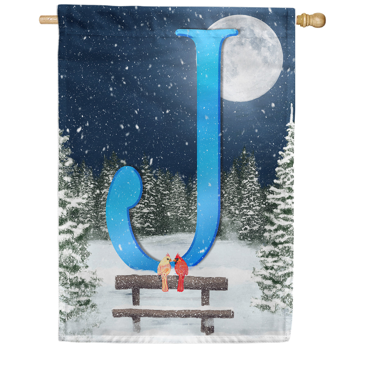 Winter Moon Double Sided Monogram House Flag