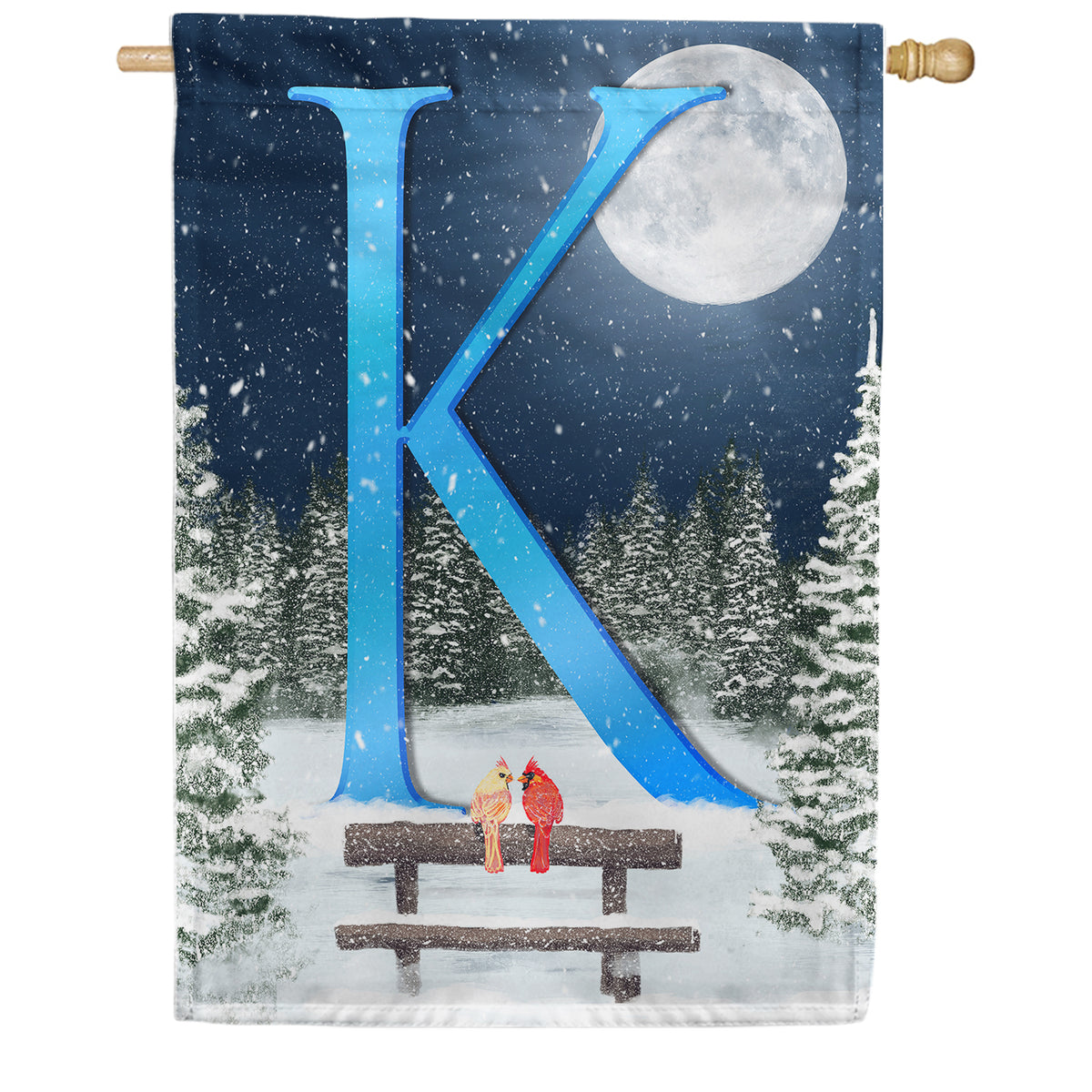 Winter Moon Double Sided Monogram House Flag