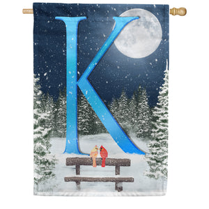 Winter Moon Double Sided Monogram House Flag