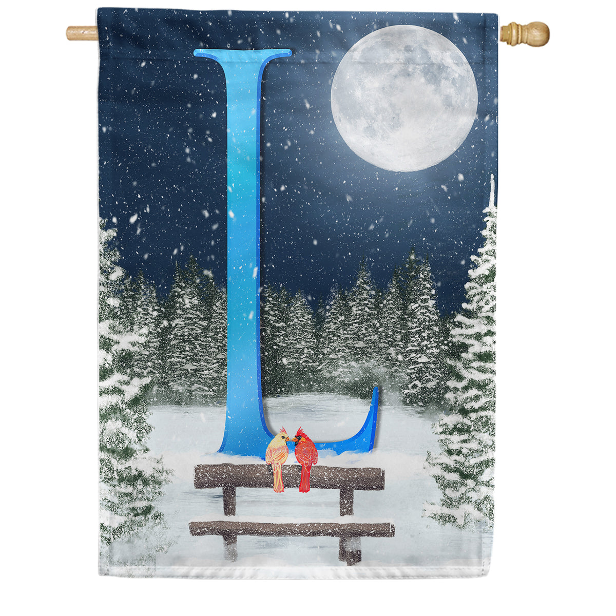 Winter Moon Double Sided Monogram House Flag