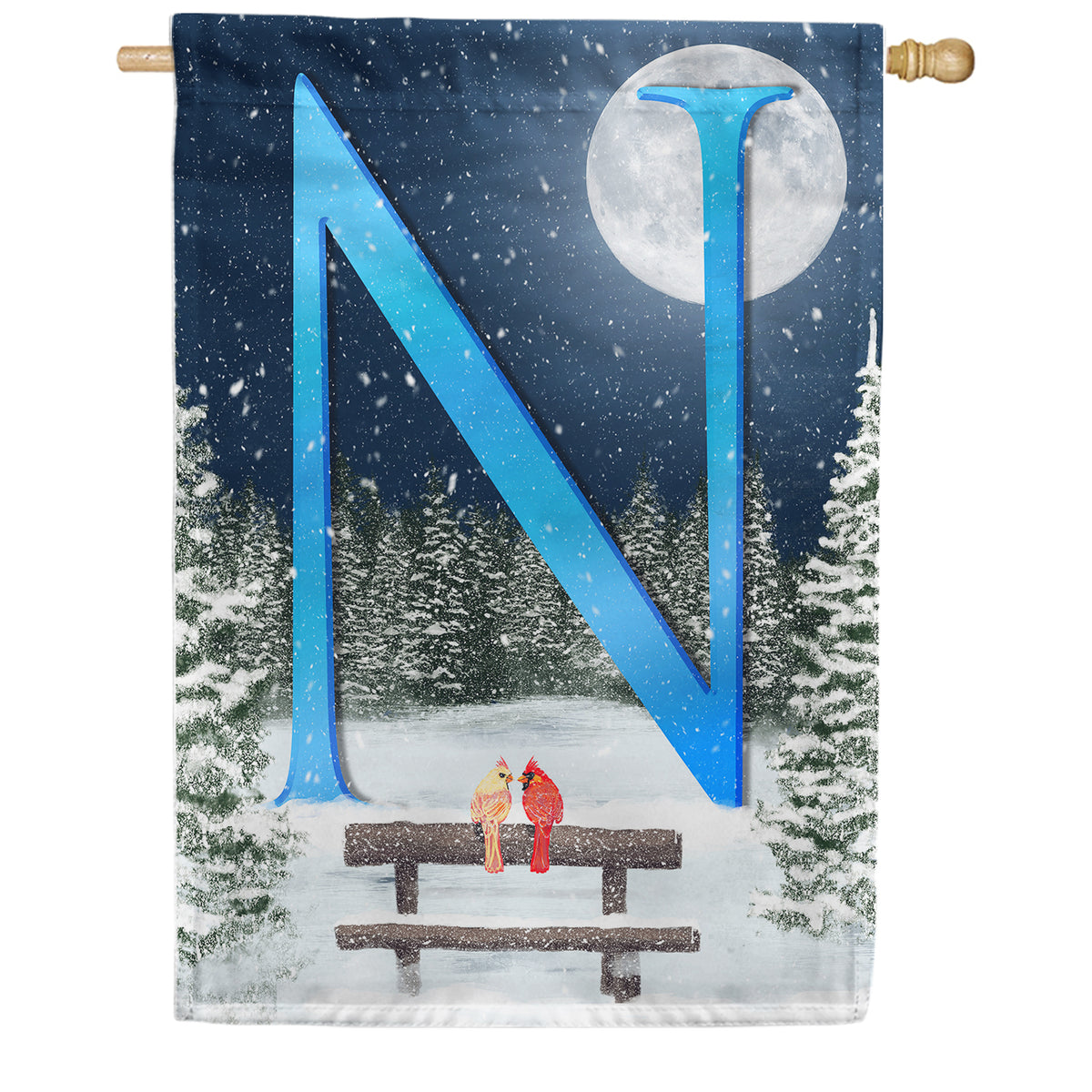Winter Moon Double Sided Monogram House Flag