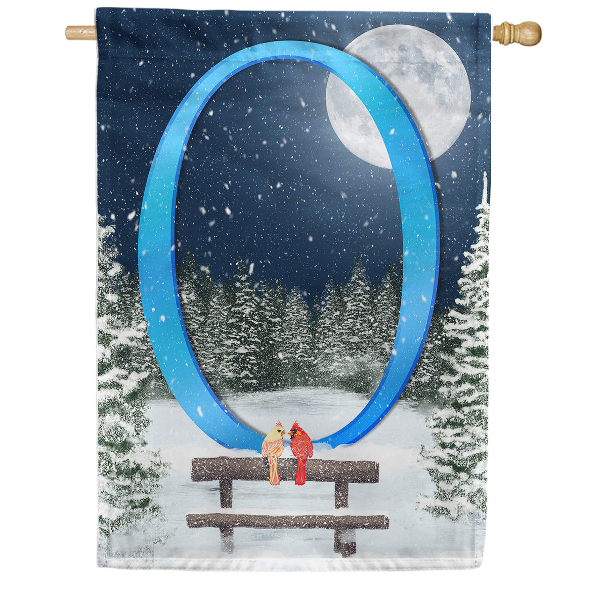 Winter Moon Double Sided Monogram House Flag