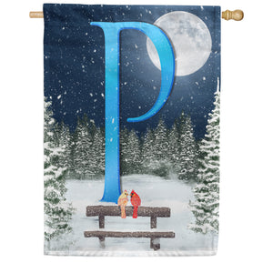 Winter Moon Double Sided Monogram House Flag