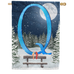 Winter Moon Double Sided Monogram House Flag
