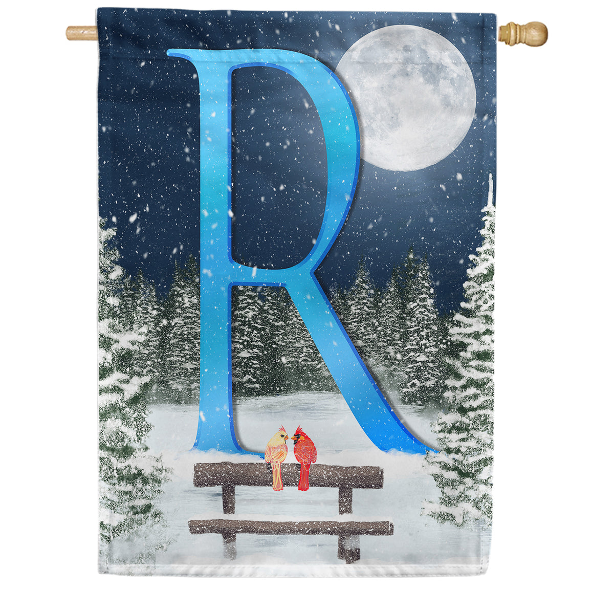 Winter Moon Double Sided Monogram House Flag