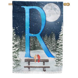 Winter Moon Double Sided Monogram House Flag