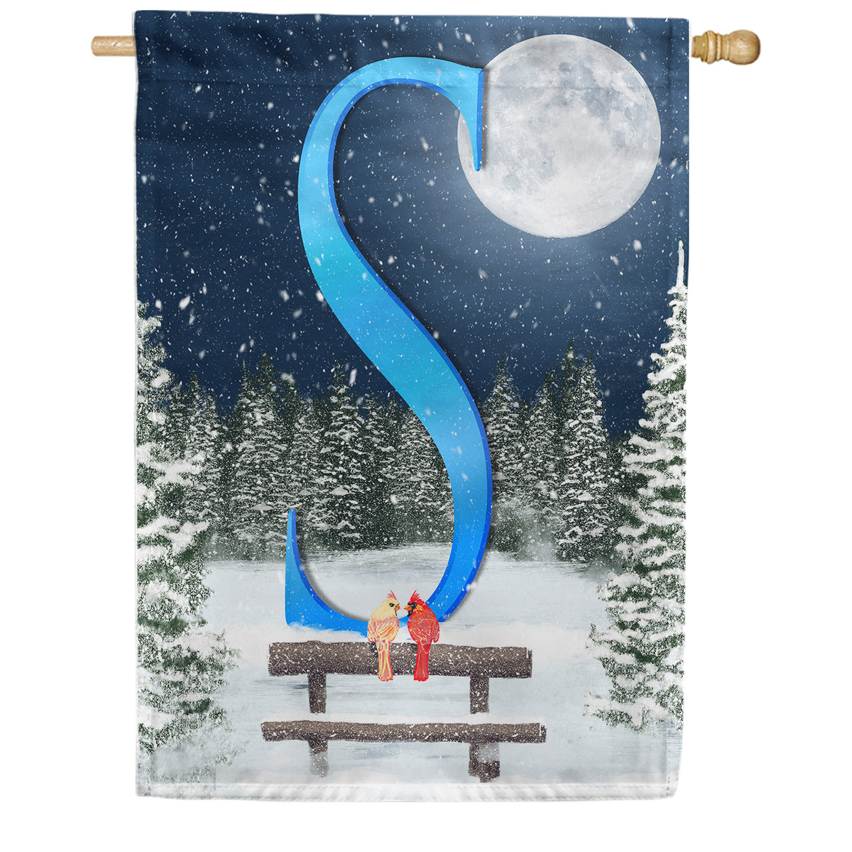 Winter Moon Double Sided Monogram House Flag