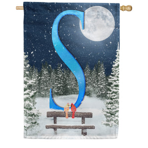 Winter Moon Double Sided Monogram House Flag