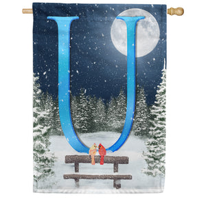 Winter Moon Double Sided Monogram House Flag