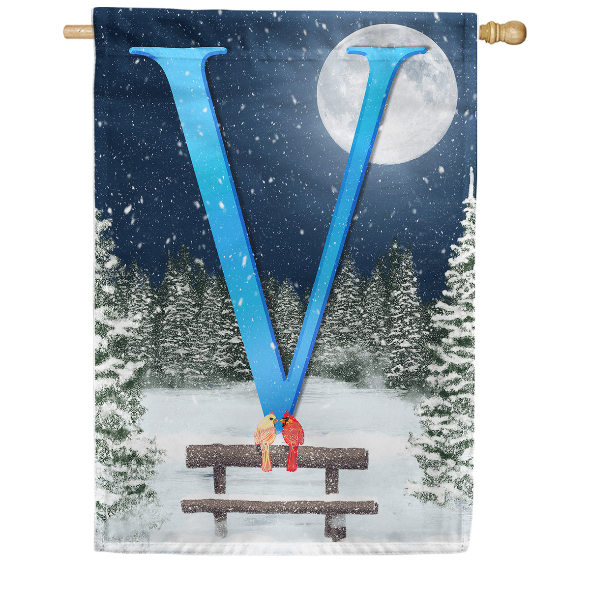 Winter Moon Double Sided Monogram House Flag