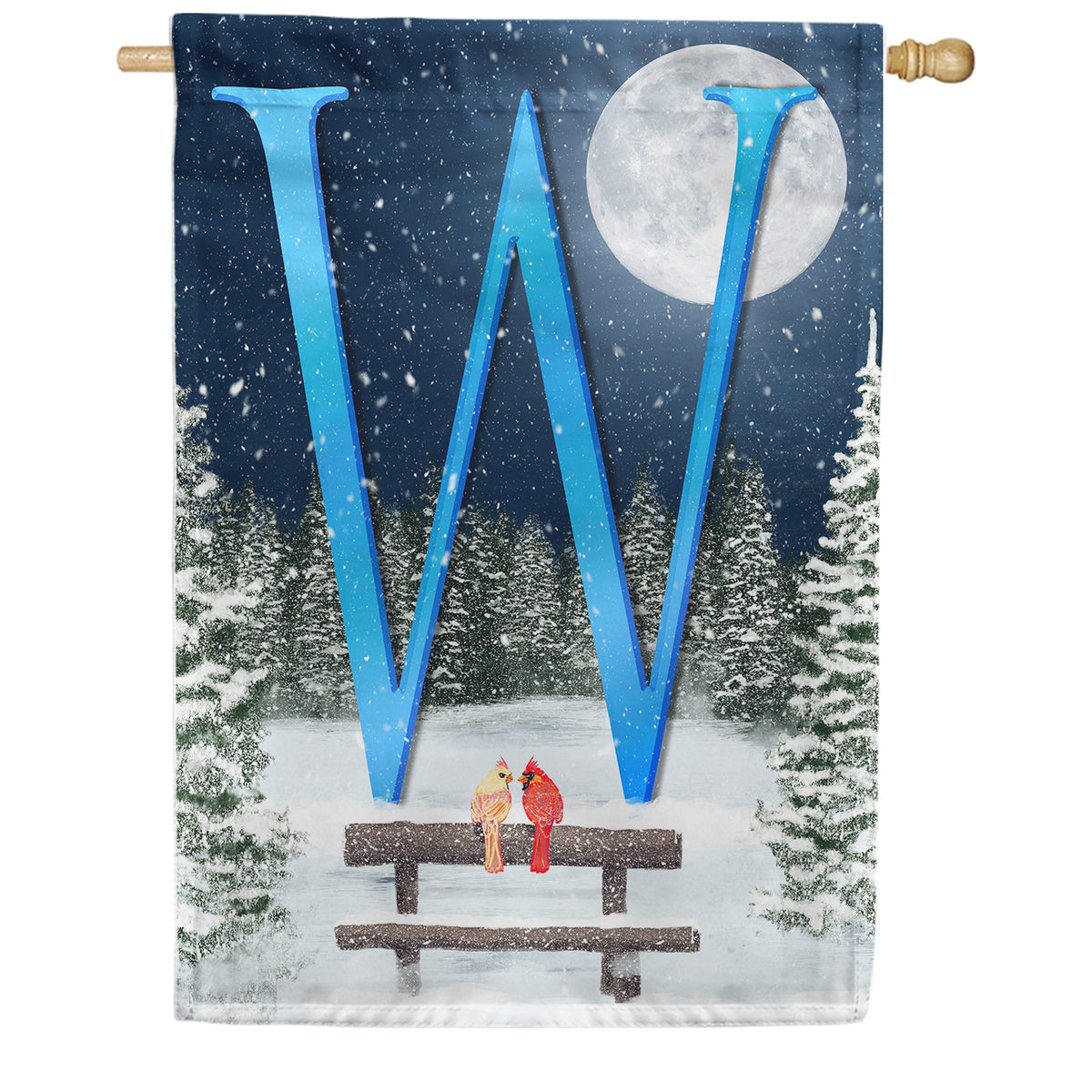 Winter Moon Double Sided Monogram House Flag