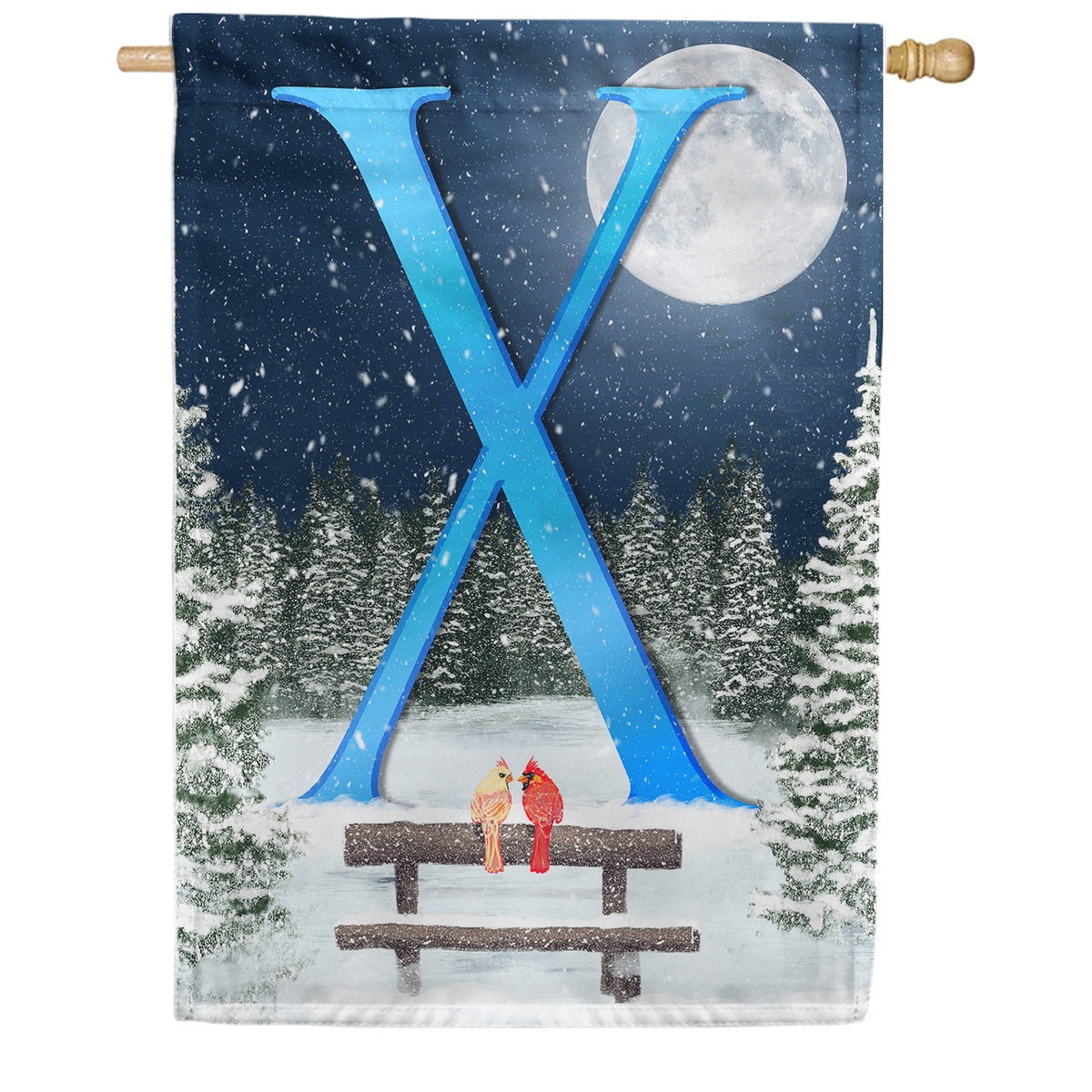 Winter Moon Double Sided Monogram House Flag