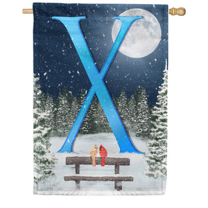 Winter Moon Double Sided Monogram House Flag