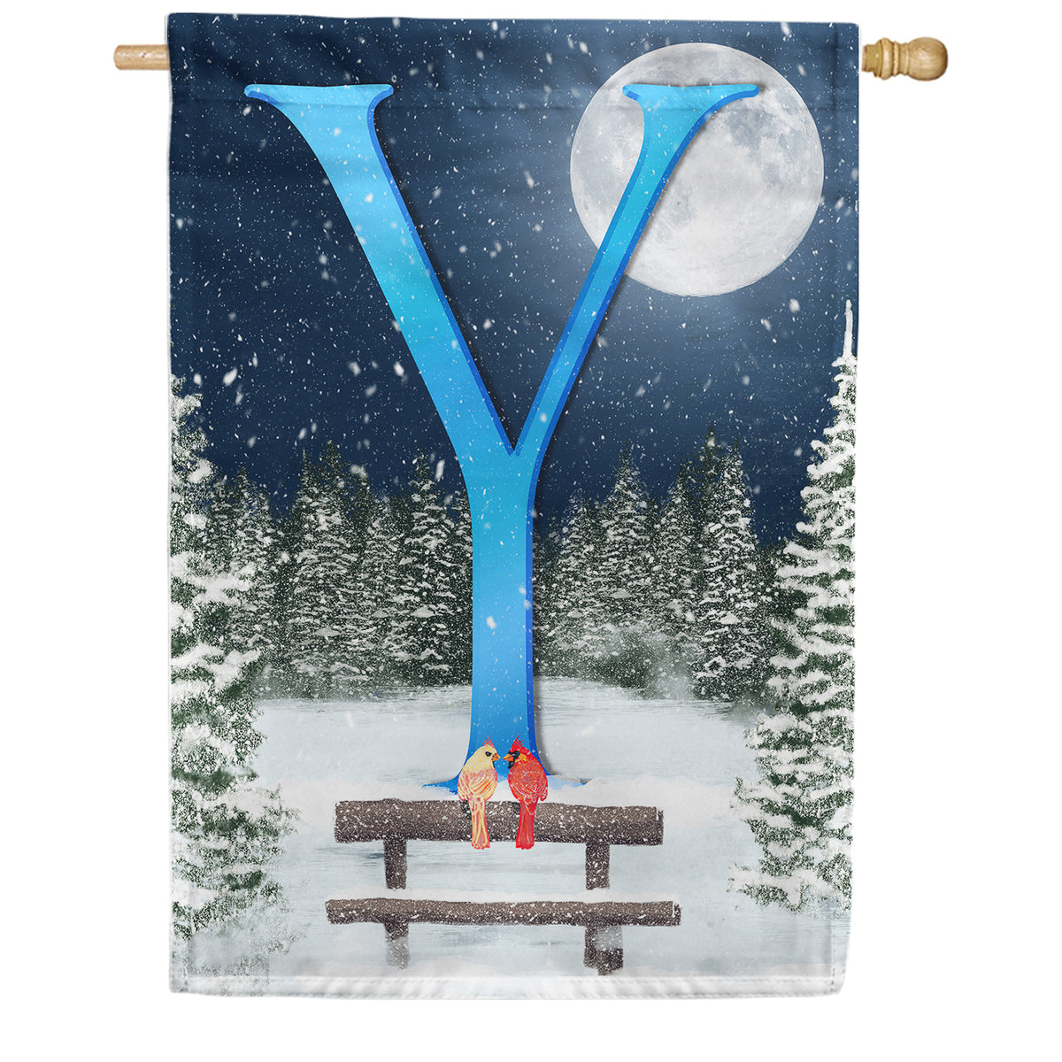 Winter Moon Double Sided Monogram House Flag