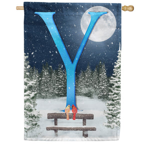 Winter Moon Double Sided Monogram House Flag