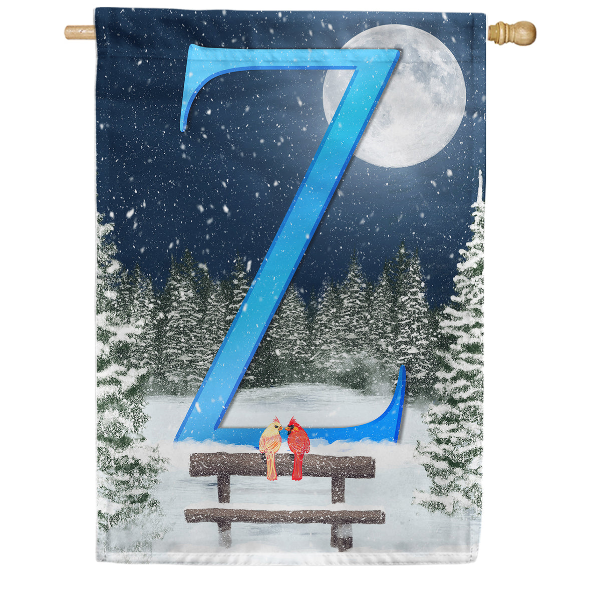 Winter Moon Double Sided Monogram House Flag