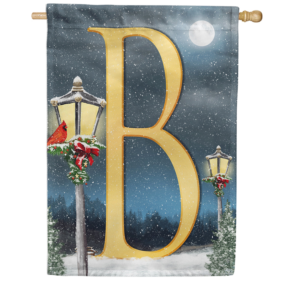 Winter Lamp Warmth Double Sided Monogram House Flag