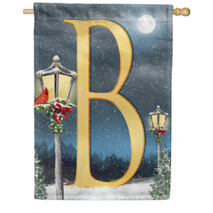 Winter Lamp Warmth Double Sided Monogram House Flag