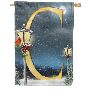 Winter Lamp Warmth Double Sided Monogram House Flag