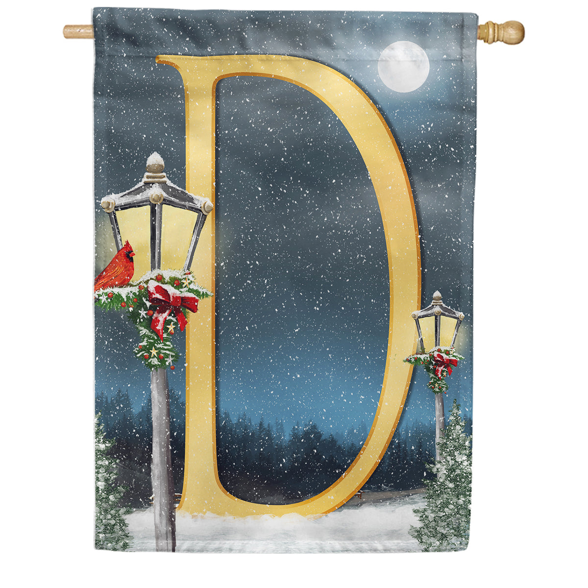 Winter Lamp Warmth Double Sided Monogram House Flag