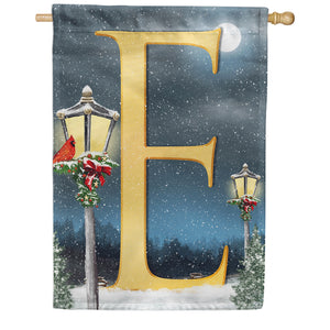 Winter Lamp Warmth Double Sided Monogram House Flag