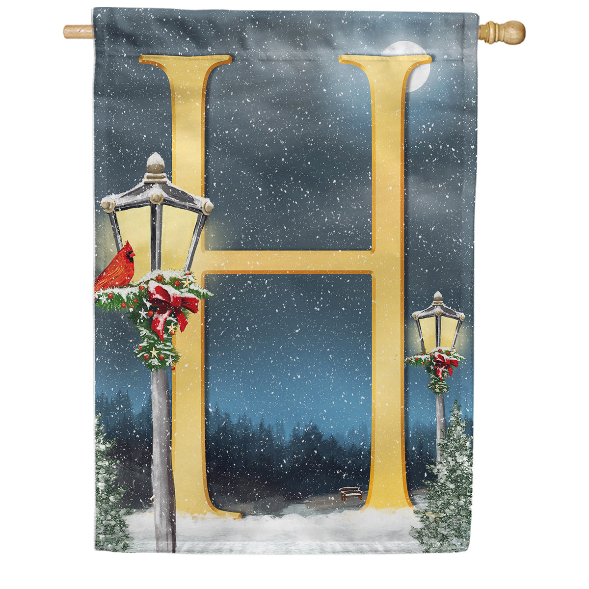 Winter Lamp Warmth Double Sided Monogram House Flag