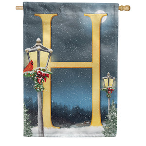 Winter Lamp Warmth Double Sided Monogram House Flag