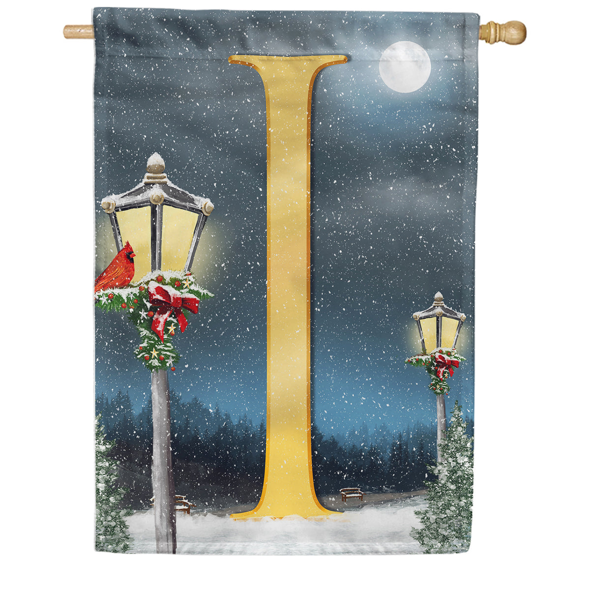 Winter Lamp Warmth Double Sided Monogram House Flag