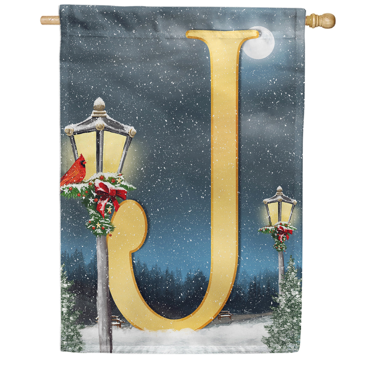 Winter Lamp Warmth Double Sided Monogram House Flag