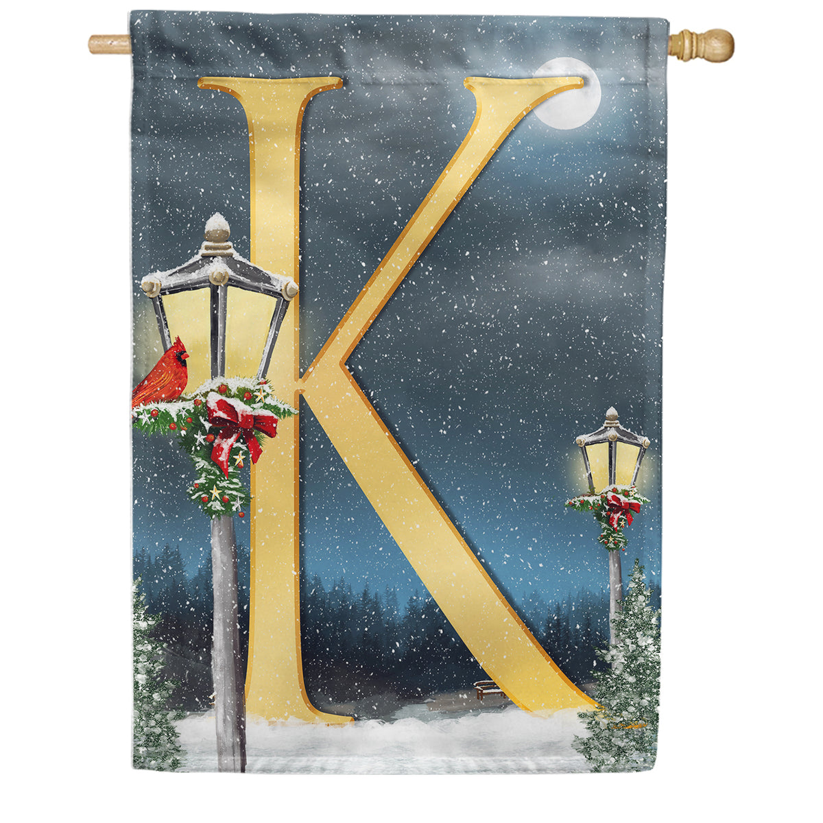 Winter Lamp Warmth Double Sided Monogram House Flag