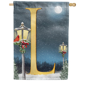Winter Lamp Warmth Double Sided Monogram House Flag
