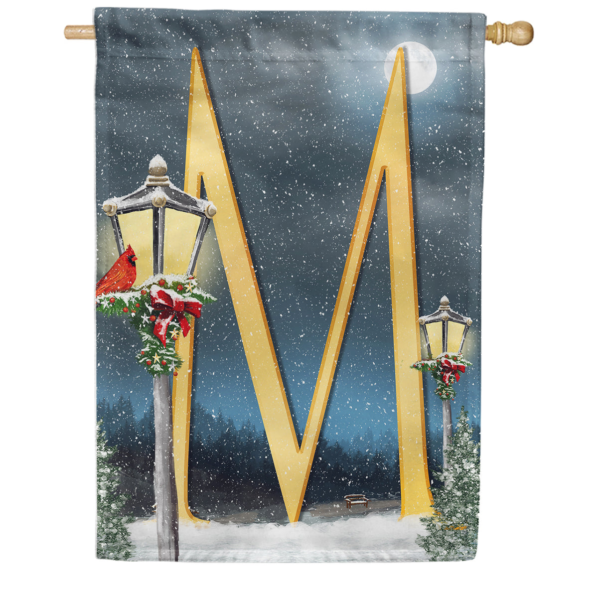 Winter Lamp Warmth Double Sided Monogram House Flag