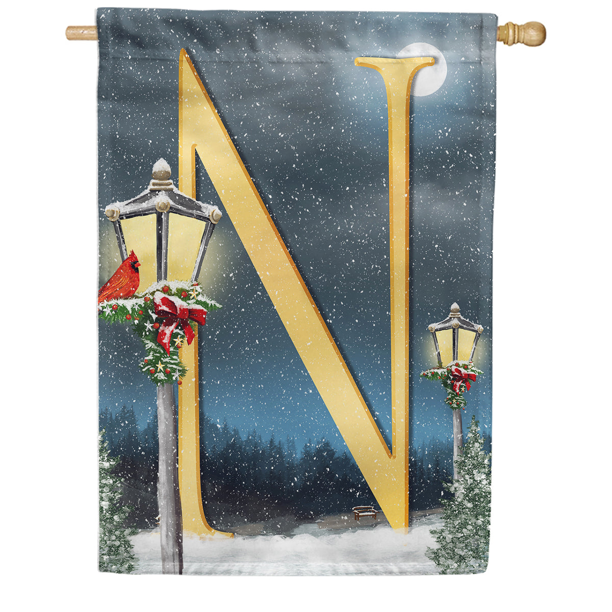 Winter Lamp Warmth Double Sided Monogram House Flag