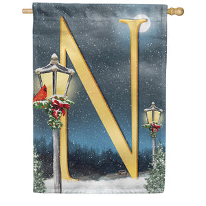Winter Lamp Warmth Double Sided Monogram House Flag